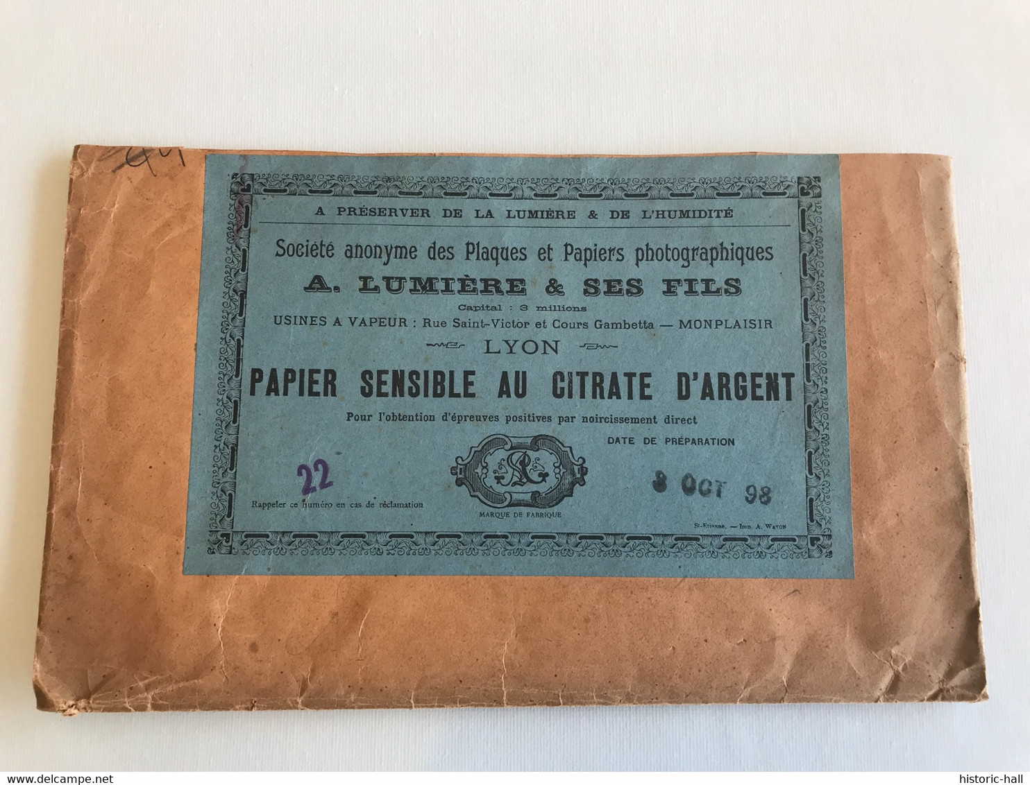Enveloppe - 1898 - Papier Photo - A. LUMIERE - LYON MONTPLAISIR - Supplies And Equipment