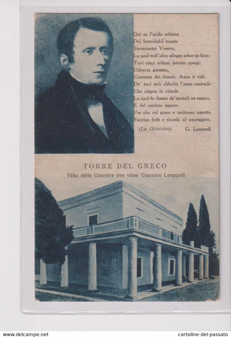 TORRE DEL GRECO  NAPOLI  VILLA DELLE GINESTRE  OVE VISSE G. LEOPARDI  NO VG - Torre Del Greco