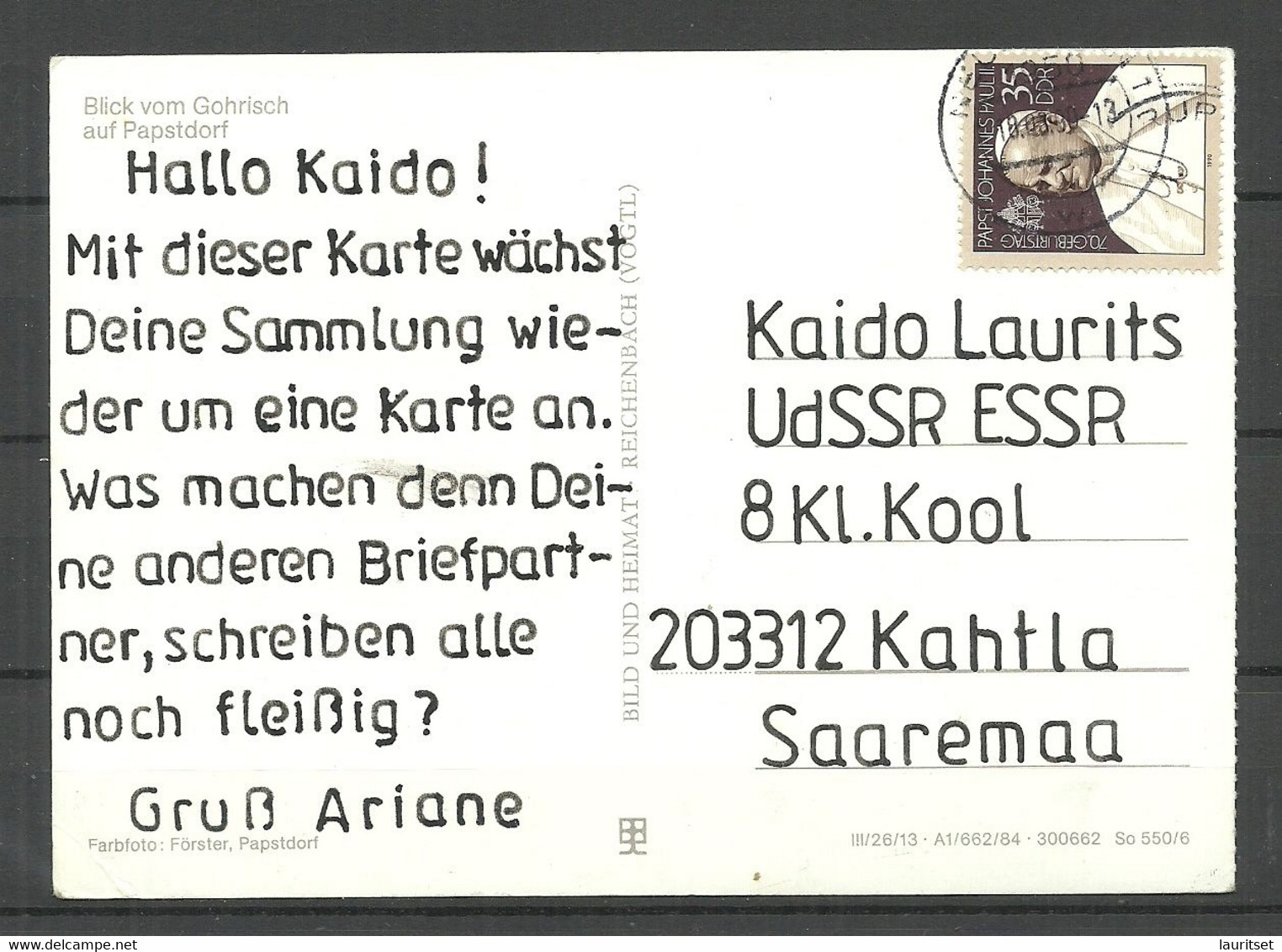 Deutschland DDR 1984 Ansichtskarte Blich Vom Gohrisch Auf Papstdorf (gesendet, Mit Briefmarke Papst Johannes Paulus II) - Gohrisch