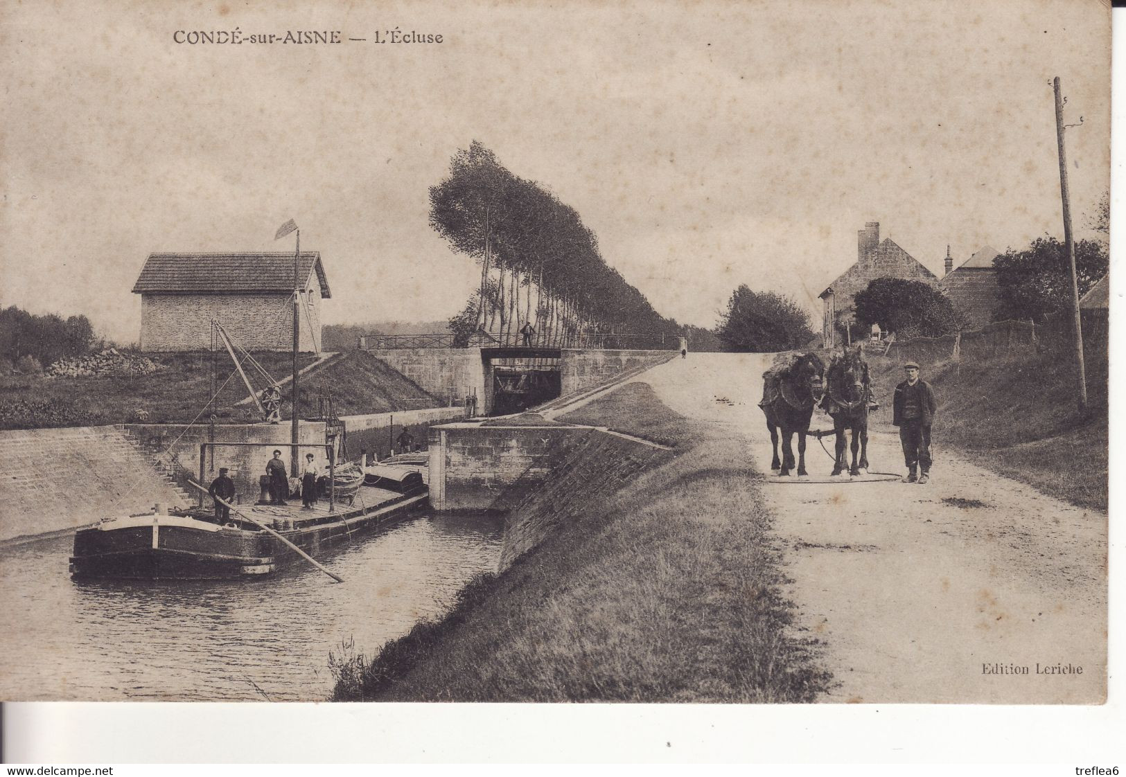 CONDE-SUR-AISNE - L'Ecluse - Péniche - Haleur Et Ses Chevaux - Canal- Halage - - Other & Unclassified