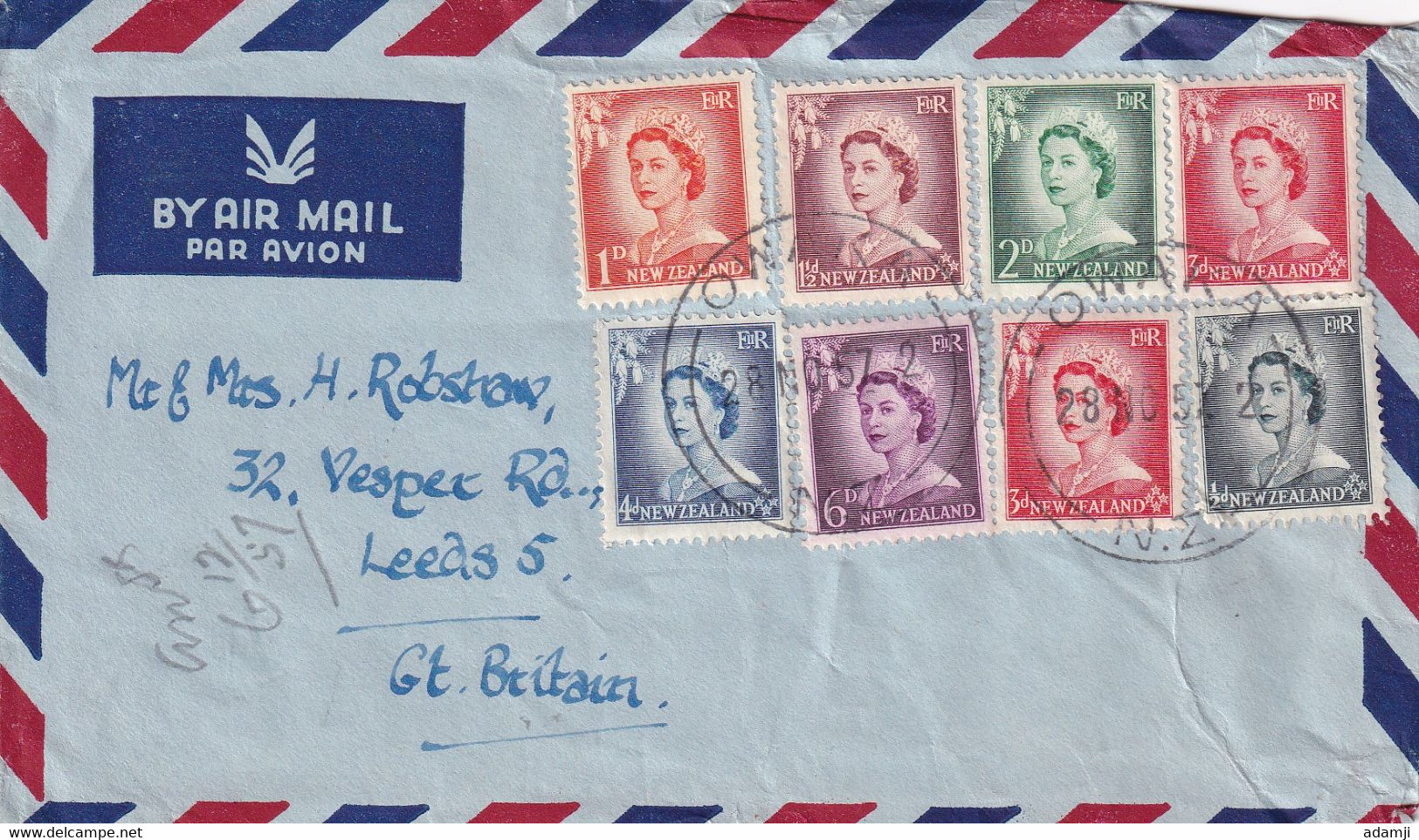 NEW ZEALAN 1957 QE II SET ON COVER TO UK. - Cartas & Documentos