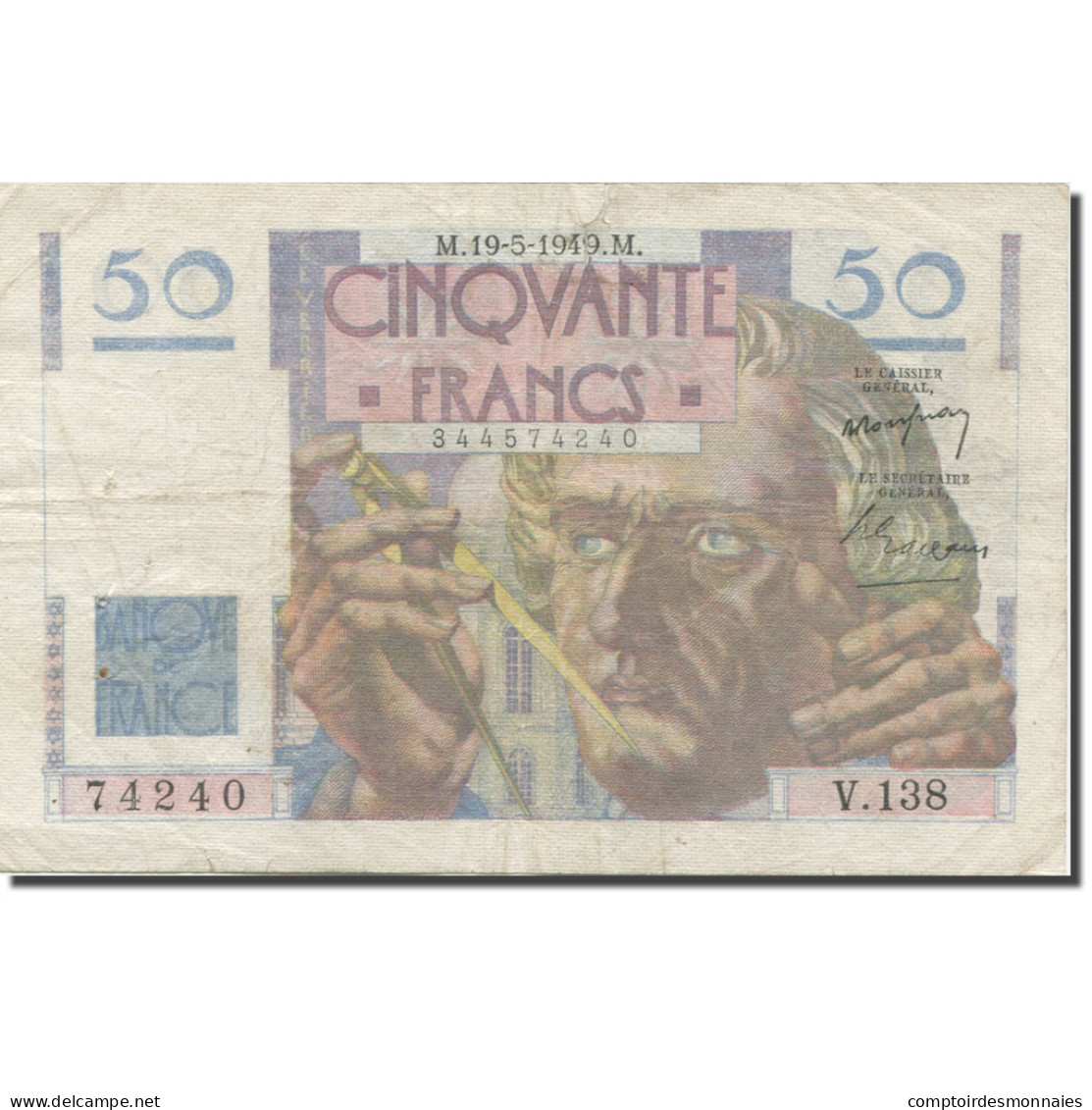 France, 50 Francs, Le Verrier, 1949, 1949-05-19, TTB, Fayette:20.12, KM:127b - 50 F 1946-1951 ''Le Verrier''