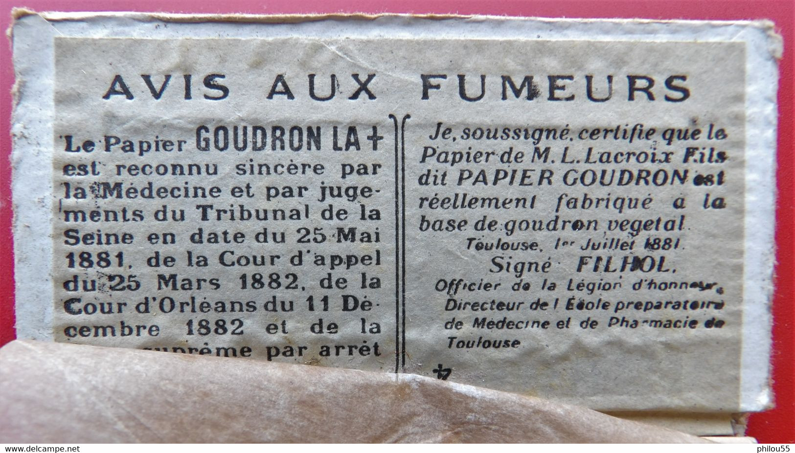 Ancien Carnet De Feuilles A Cigarettes "GOUDRON LA + Lacroix Fils" - Otros & Sin Clasificación