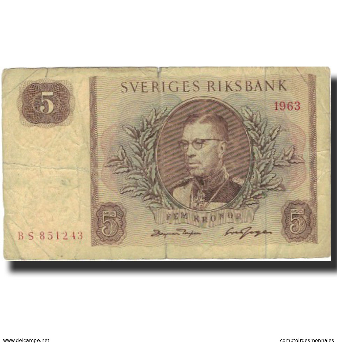 Billet, Suède, 5 Kronor, 1963, 1963, KM:50b, B - Sweden