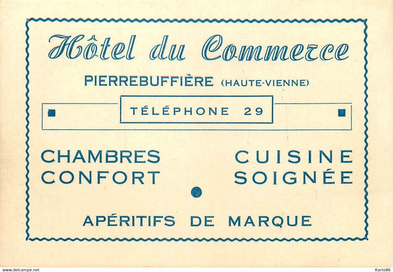 Pierrebuffière * Hôtel Du Commerce Tel.29 * Pierre Buffière * Carte De Visite Ancienne - Pierre Buffiere