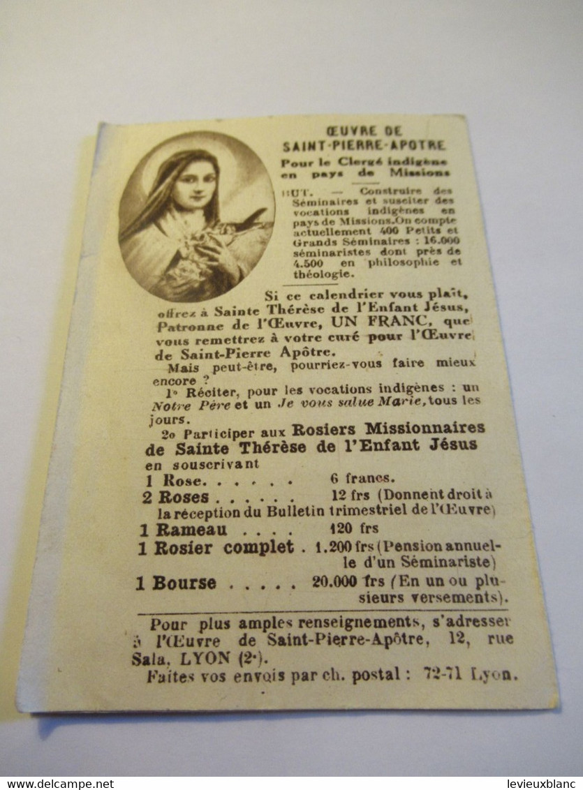 Petit Calendrier De Poche à  2 Volets /L'OEUVRE De SAINT- PIERRE Apôtre/Lyon / 1936                               CAL489 - Tamaño Pequeño : 1921-40