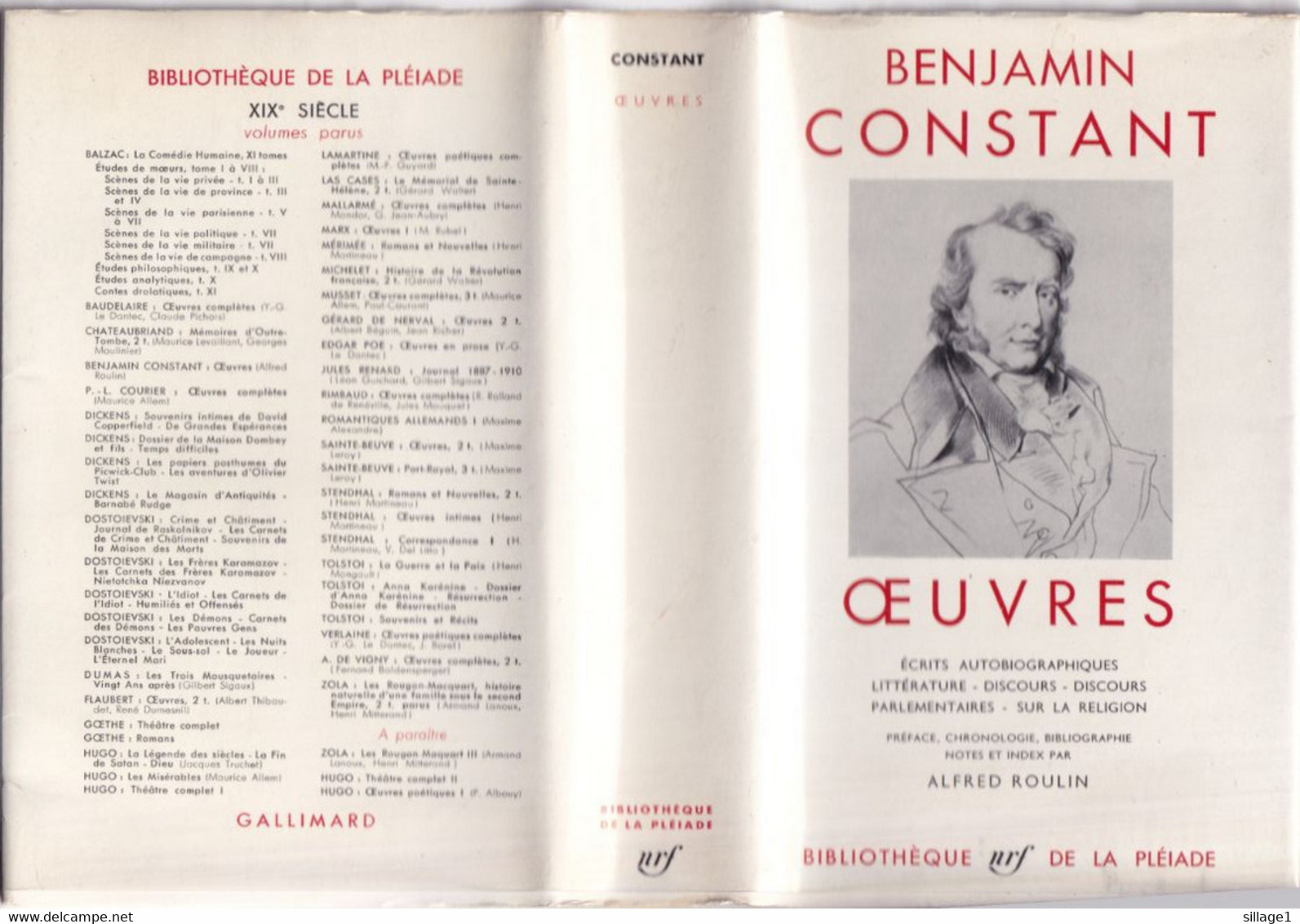 Benjamin CONSTANT Oeuvres La Bibliothèque De La Pléiade NRF 1964 TBE Rare N°123 De La Bibliothèque Jaquette Et Livre - La Pléiade