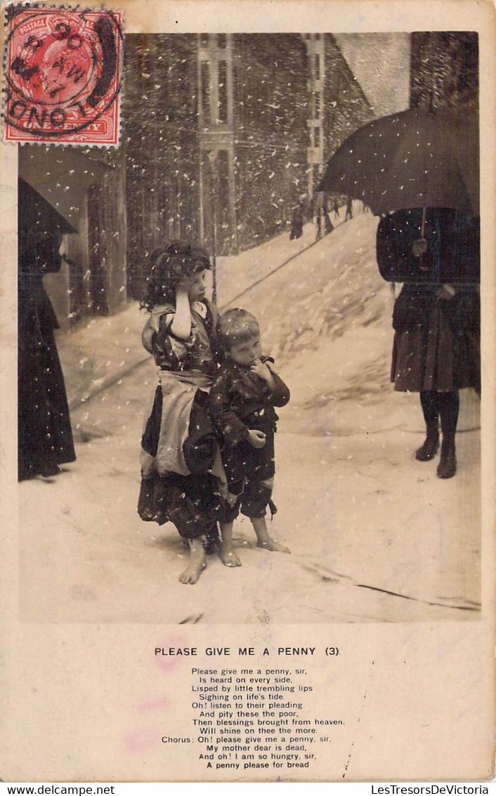 CPA - ENFANT - PLEASE GIVE ME A PENNY - Enfants Dans La Neige Réclament De L'argent Aux Passants - TAXE 1906 - Ritratti
