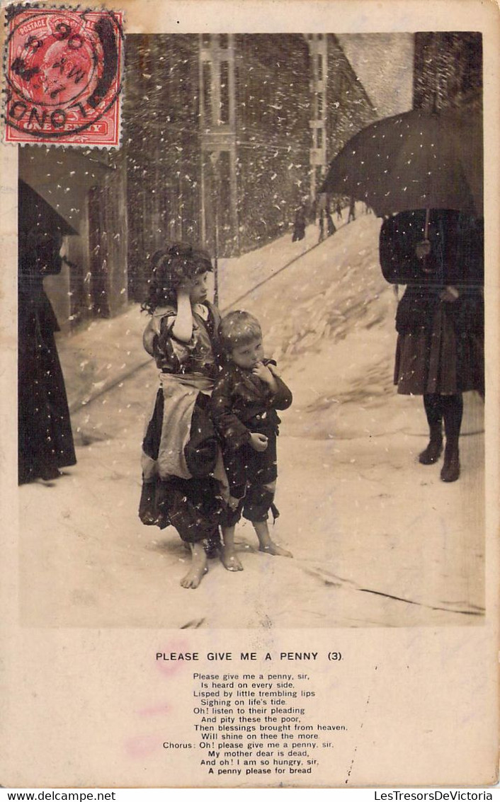 CPA - ENFANT - PLEASE GIVE ME A PENNY - Enfants Dans La Neige Réclament De L'argent Aux Passants - TAXE 1906 - Portraits