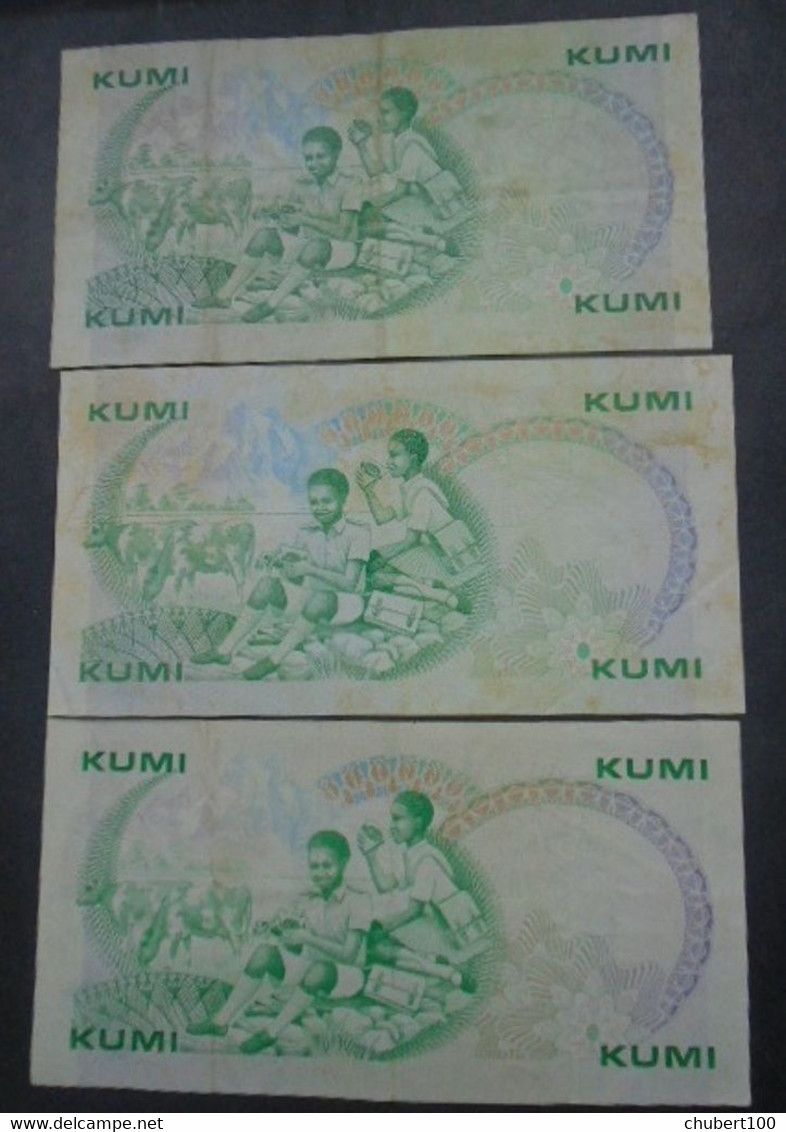 KENYA , P 20d + 20f + 20g,  10 Shillings , 1985 + 1987 +  1988, Almost UNC Presque Neuf + VF, 3 Notes, Humidity Spots - Kenya