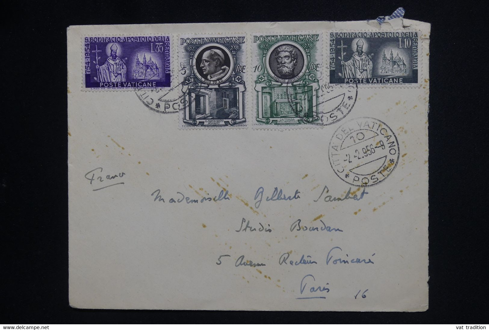 VATICAN - Affranchissement Varié. Sur Enveloppe Pour La France En 1956 - L 126260 - Storia Postale