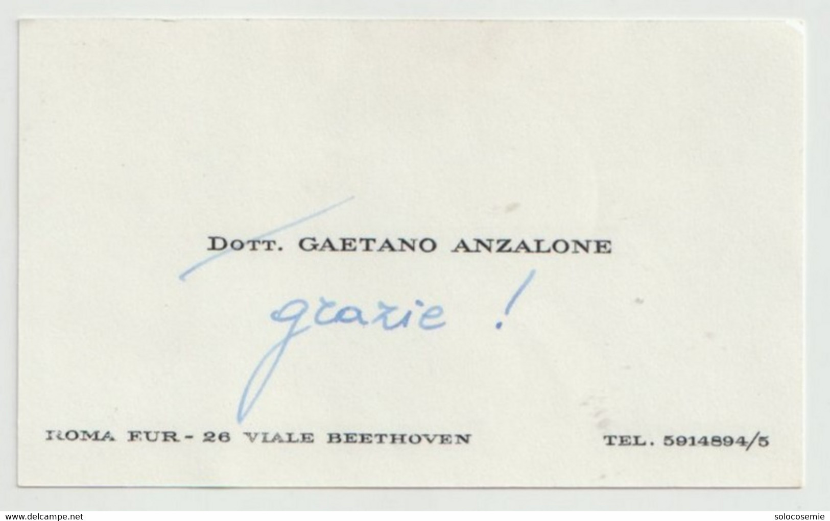 A.S. Roma - Biglietto  Ringraziamento Del Dott. Gaetano Anzalone -  28/2/1976 - Handtekening