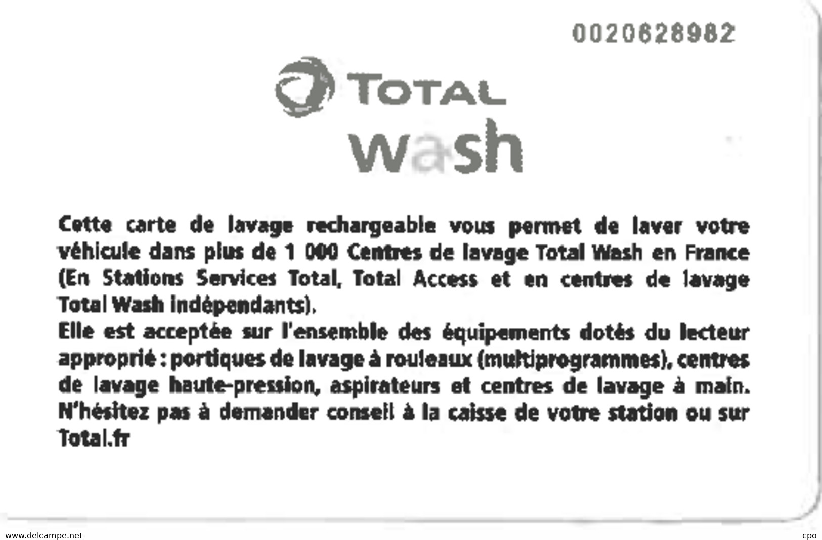 # Carte A Puce Portemonnaie Lavage Total - 1000 Stations - Plante Et Gouttes - Verso 2 - Carte De Lavage - TBE - Colada De Coche