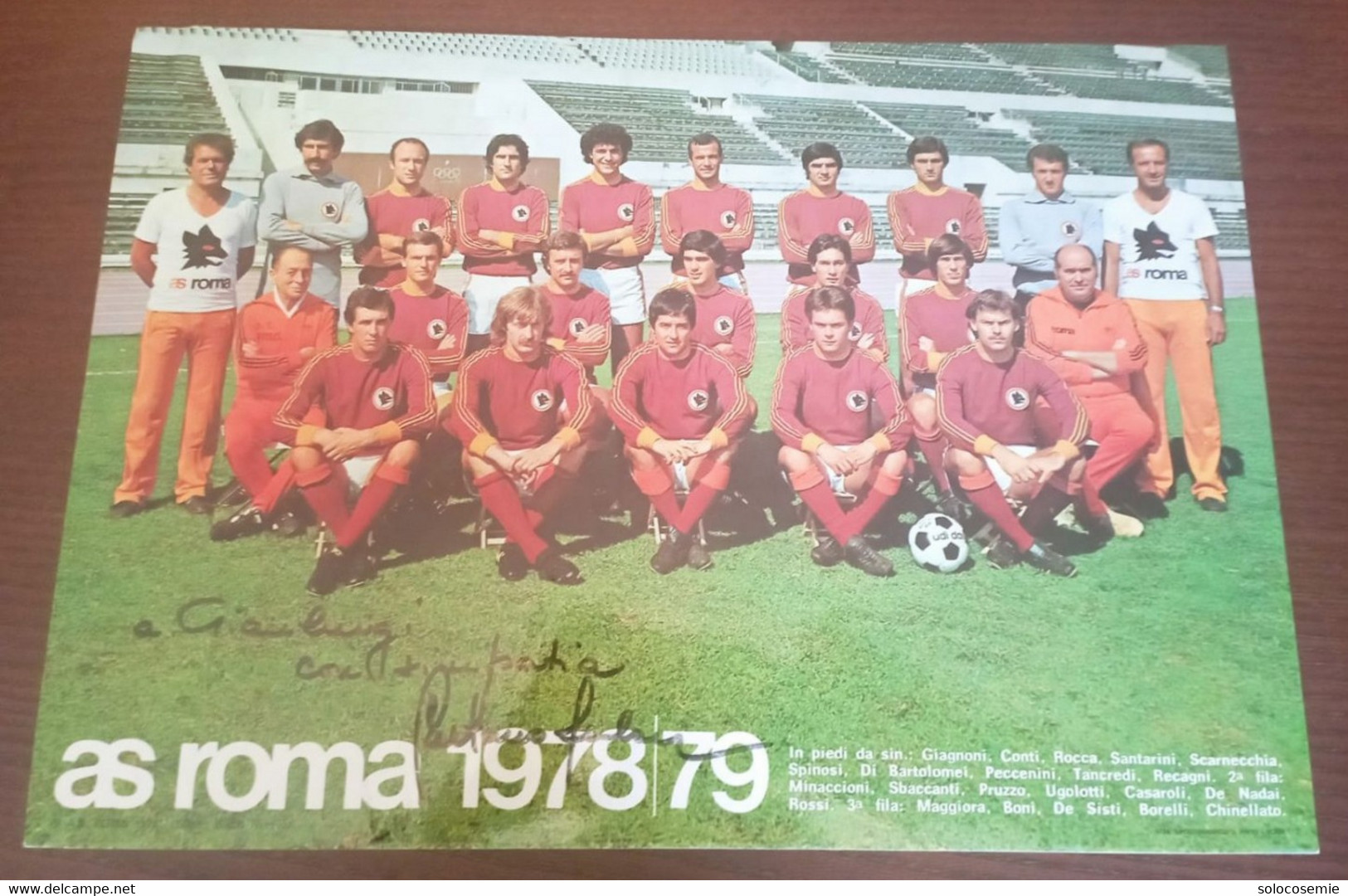 A.S. Roma 1978/79 -cartolina Grande Formato 33.7x23,5,con Busta,bigliettino E Dedica Autografa Gaetano Anzalone 6/11/78 - Autógrafos