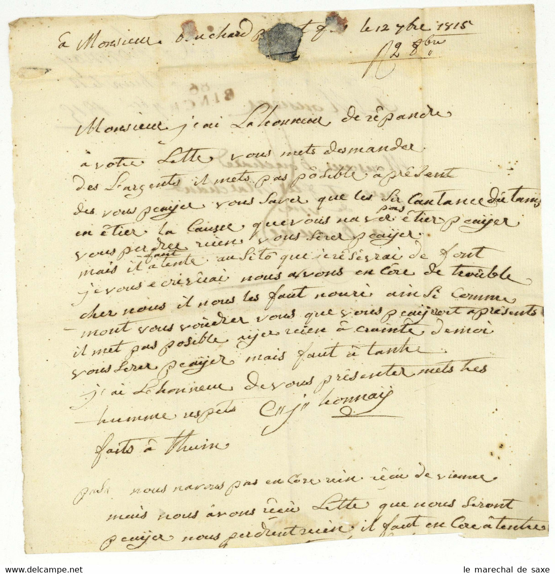 86 BINCHE Binche Thuin 1815 Pour Beaune Honnay - 1815-1830 (Periodo Holandes)