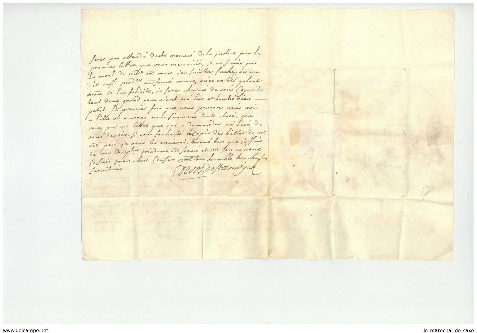 Ath Manuscrit LAS De Vos Van Steenwijk Au Baron De Wismes à Arras - 1714-1794 (Paises Bajos Austriacos)