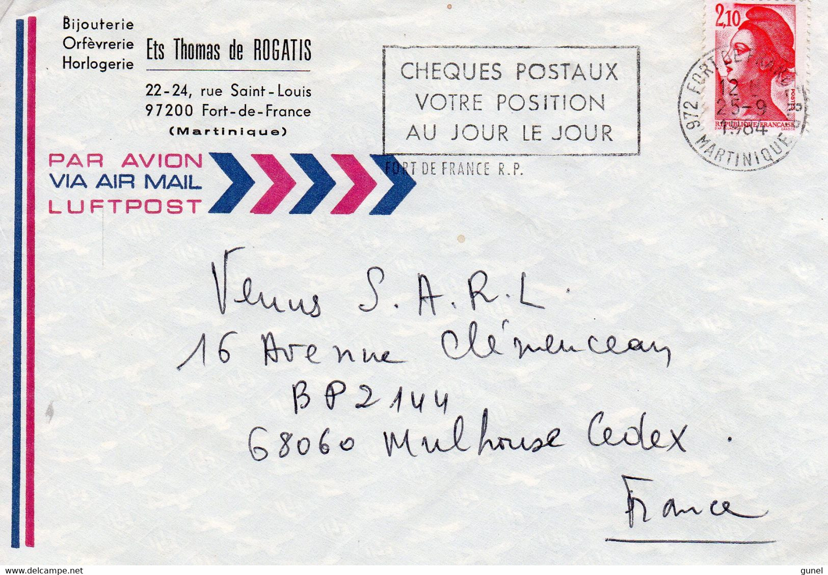 Luchtpostbrief 25 9 1984 Van Fort-de-France Naar Mulhouse Cedex - Poste Aérienne