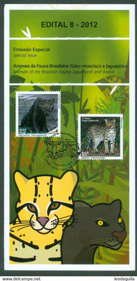 BRAZIL #3220 -   ANIMALS OF THE BRAZILIAN FAUNA : OCELOT And JAGUARUNDI  -   EDICT Nº 08/2012 - Covers & Documents