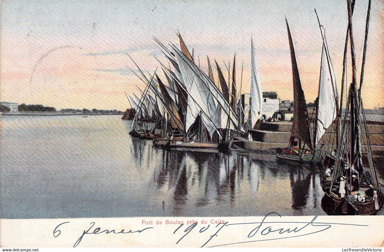 CPA - Bateau - Port De BOULAC Près Du Caire - Egypte - Nombreux Voiliers - Carte Colorisée 1907 - Segelboote