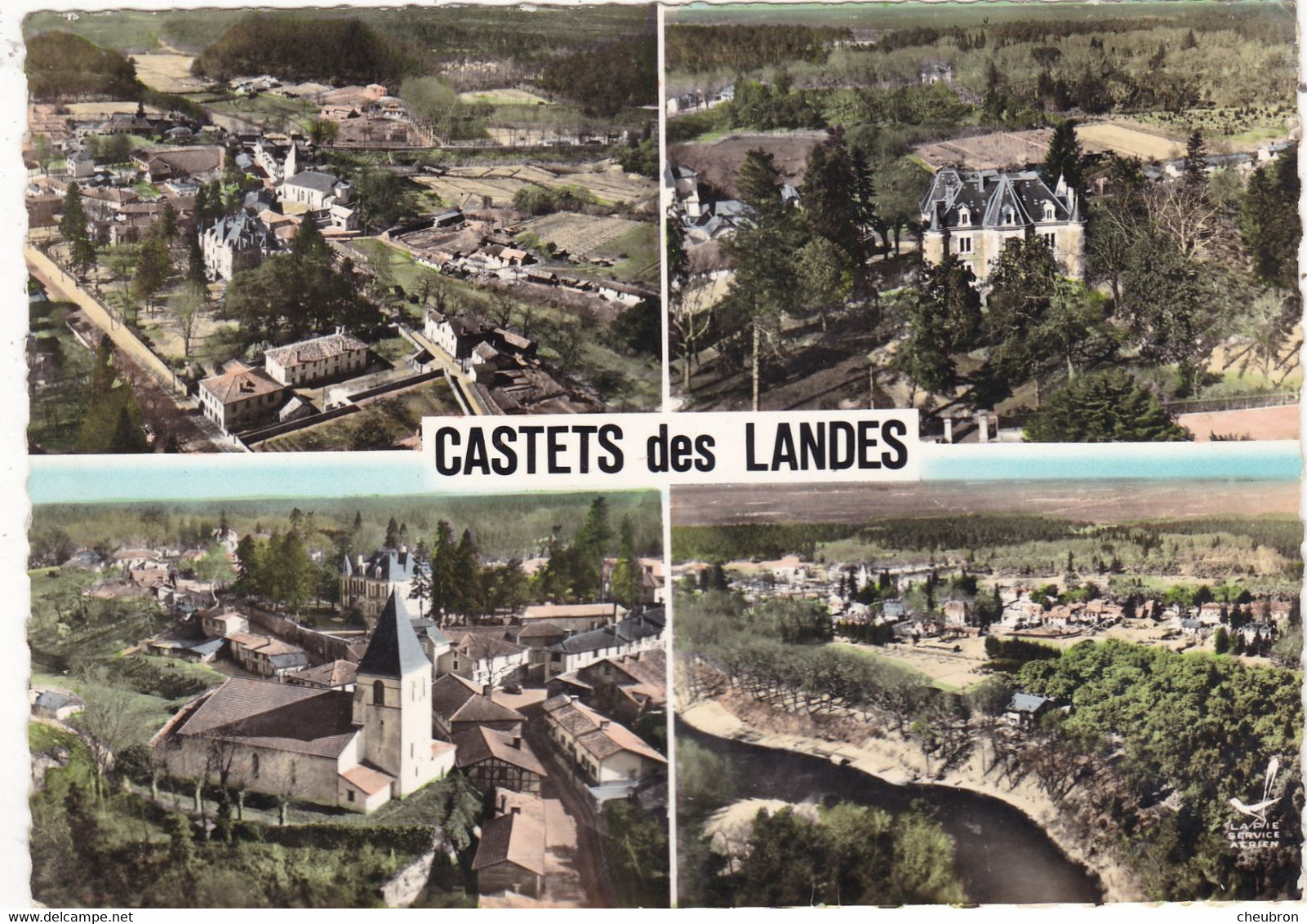 40. CASTETS DES LANDES. CPSM. MULTIVUES. 4 VUES AERIENNES. MINICARTES .  SERIE " EN AVION AU DESSUS DE......" - Castets