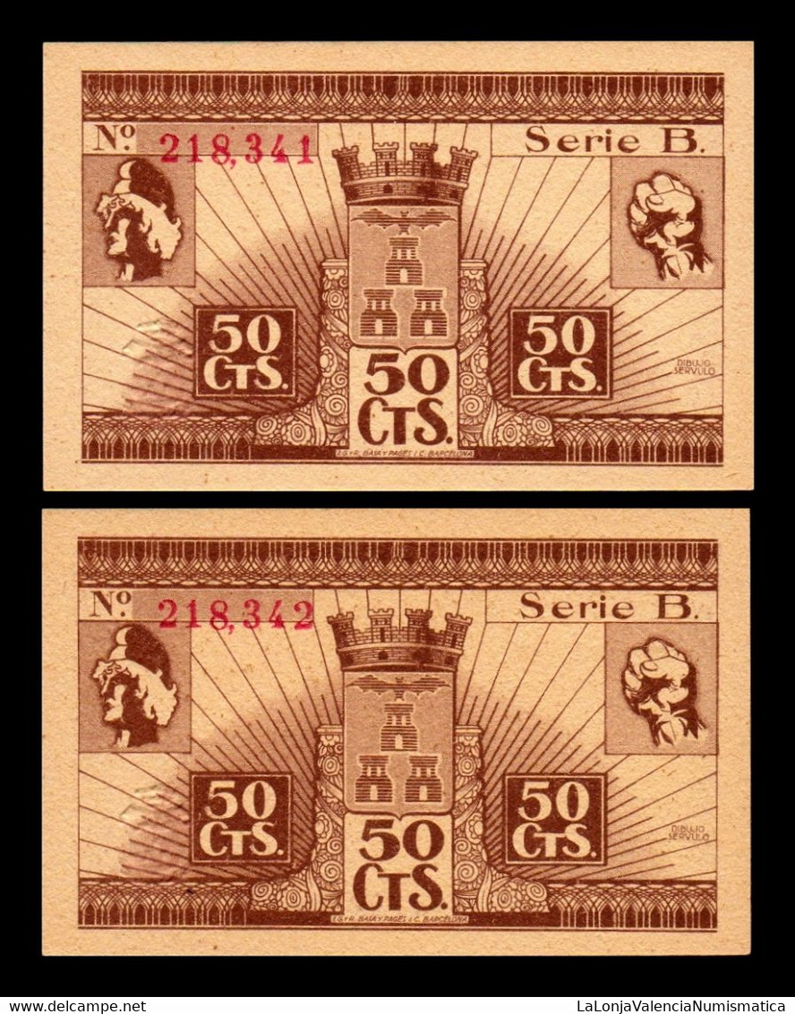 España Spain Billete Local Albacete Pareja Correlativa 50 Céntimos 1937 SC UNC - Otros & Sin Clasificación