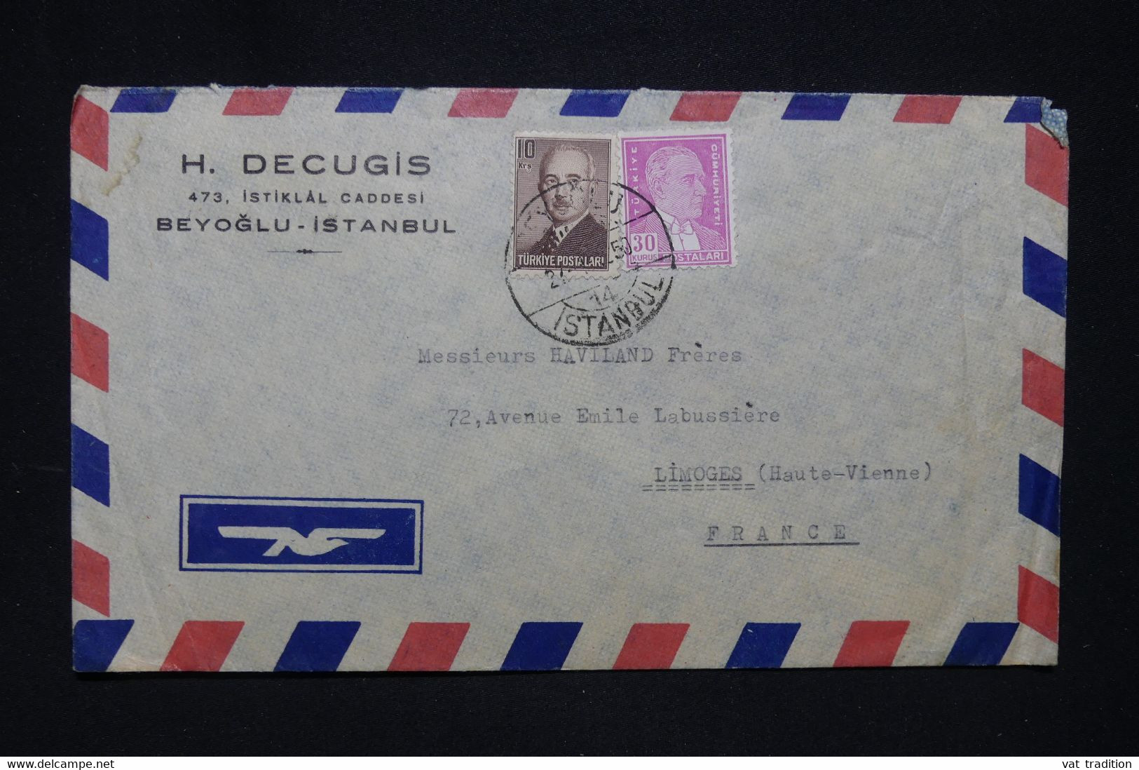 TURQUIE - Enveloppe De Istanbul Pour La France En 1950 - L 126340 - Cartas & Documentos