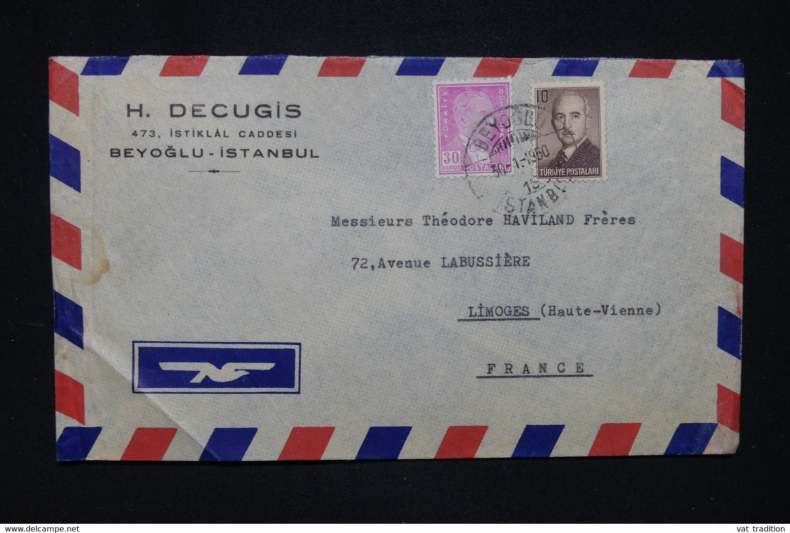 TURQUIE - Enveloppe De Istanbul Pour La France En 1950 - L 126341 - Cartas & Documentos