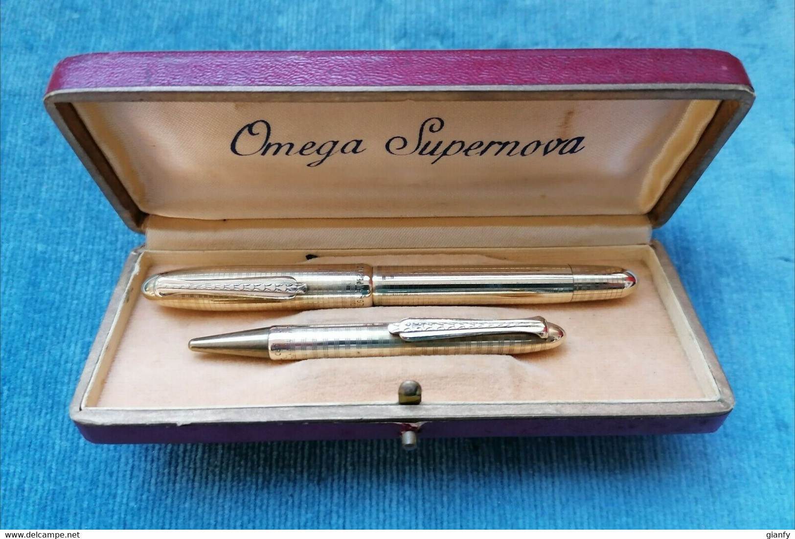 PENNA STILOGRAFICA & PORTAMINA OMEGA SUPERNOVA ORO 1950 PEN & PENCIL MADE IN ITALY - Stylos