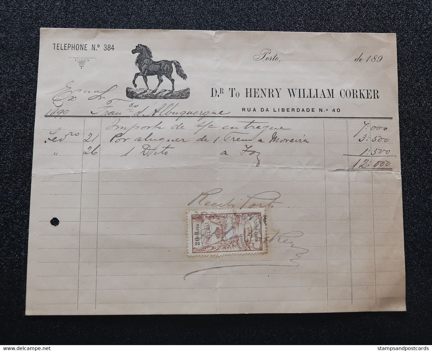 Portugal Facture 1899 Timbre Fiscal Location De Calèche Cheval Invoice Horse Carriage Hire Revenue Stamp - Lettres & Documents