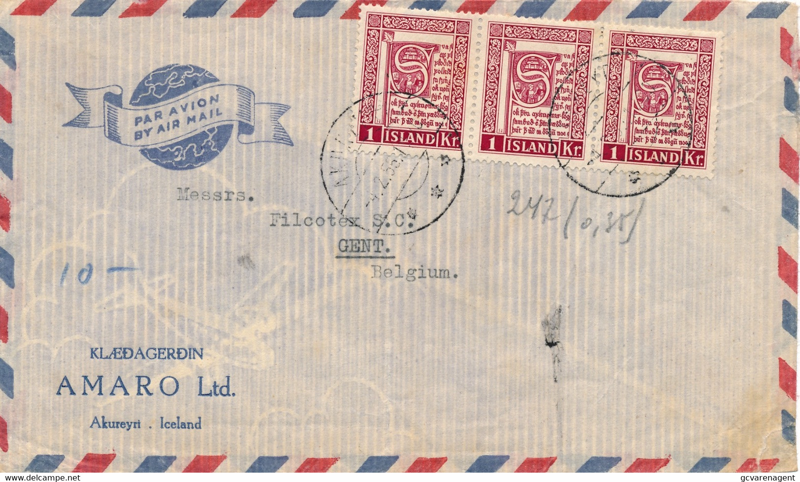ISLAND    COVER 1955  TO   GENT BELGIUM - Storia Postale