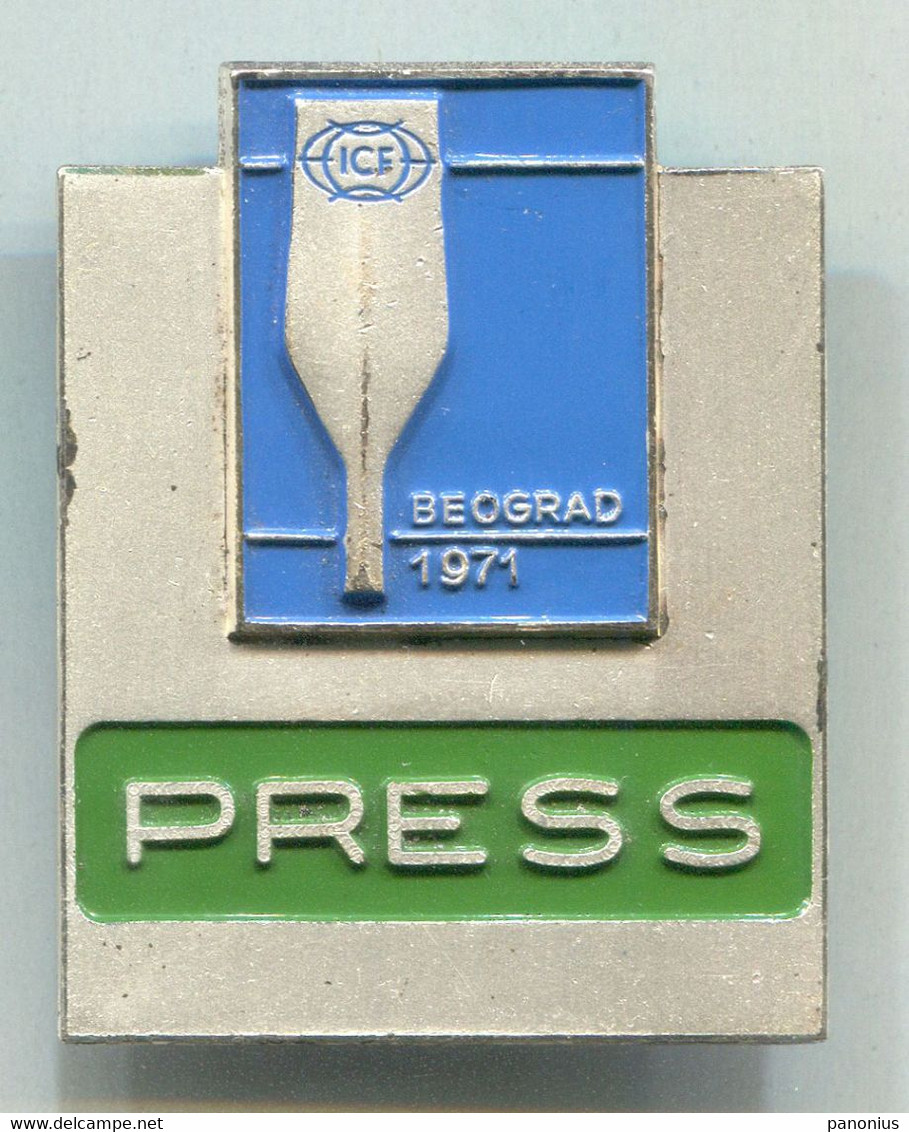ROWING CANOE KAYAK - World Championship 1971 Belgrade ICF PRESS, Yugoslavia, Vintage Pin, Badge, Abzeichen - Rudersport