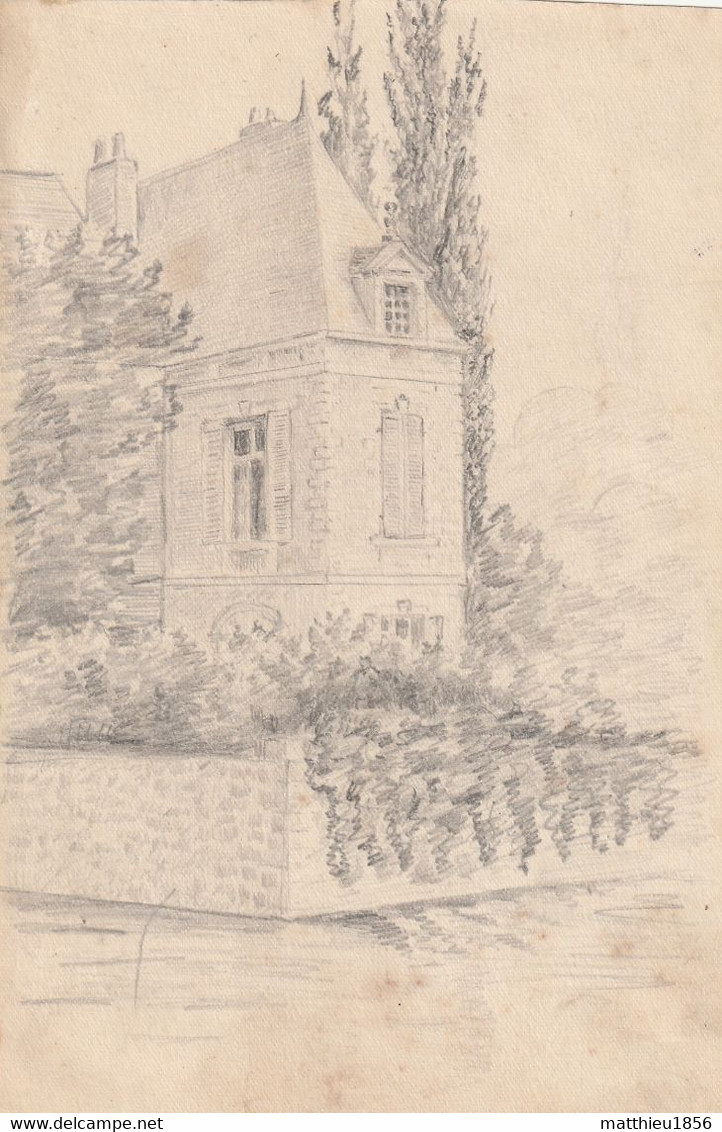 Dessin Signé "Friedrich" 1918 - Un Château, Une Villa ? (A241, Ww1, Wk 1) - 1914-18