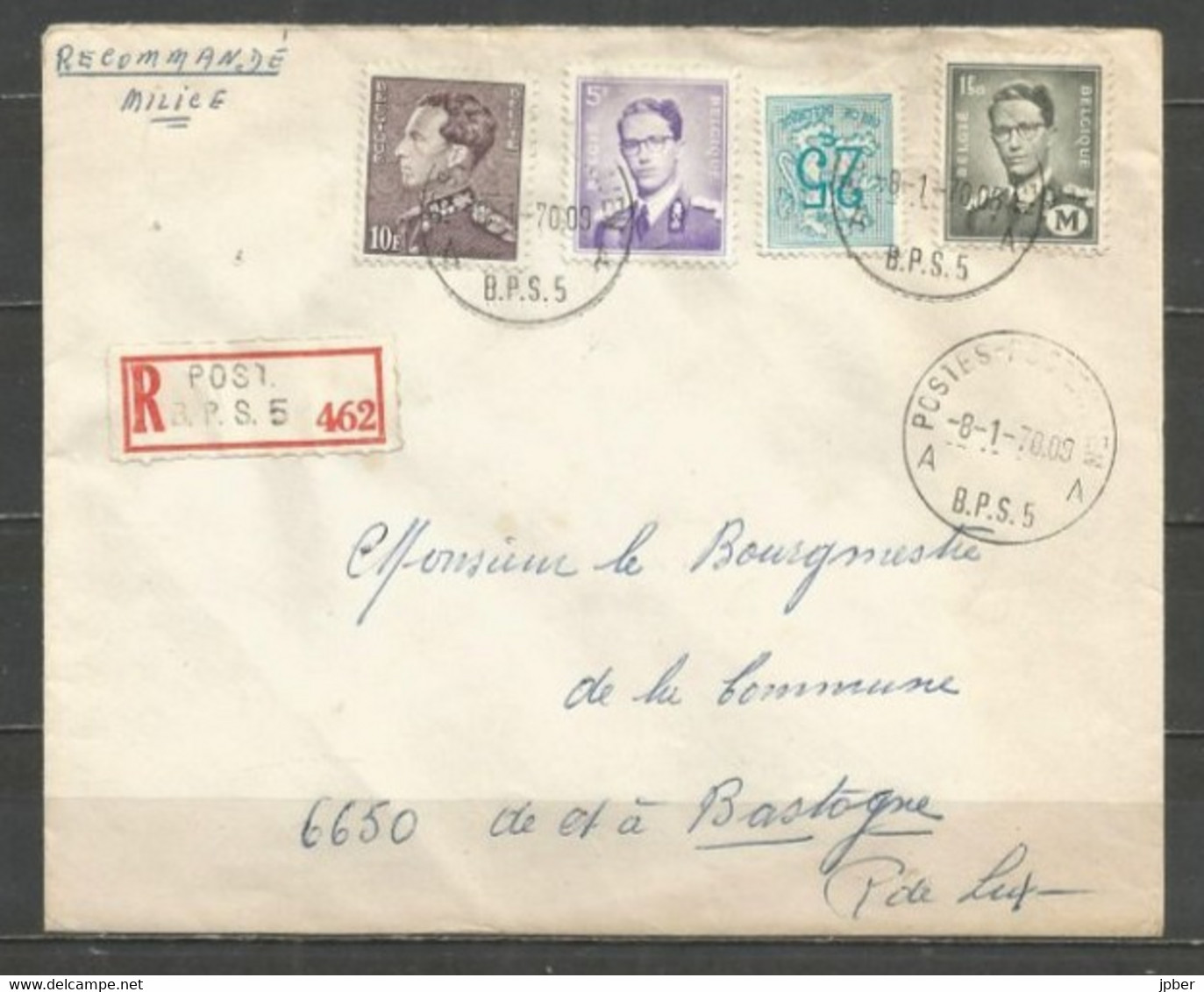 Belgique - Poste Militaire - Cachet "POSTES-POSTERIJEN B.P.S.5" Sur Recommandé Du 8-1-70 Vers BASTOGNE - Brieven En Documenten