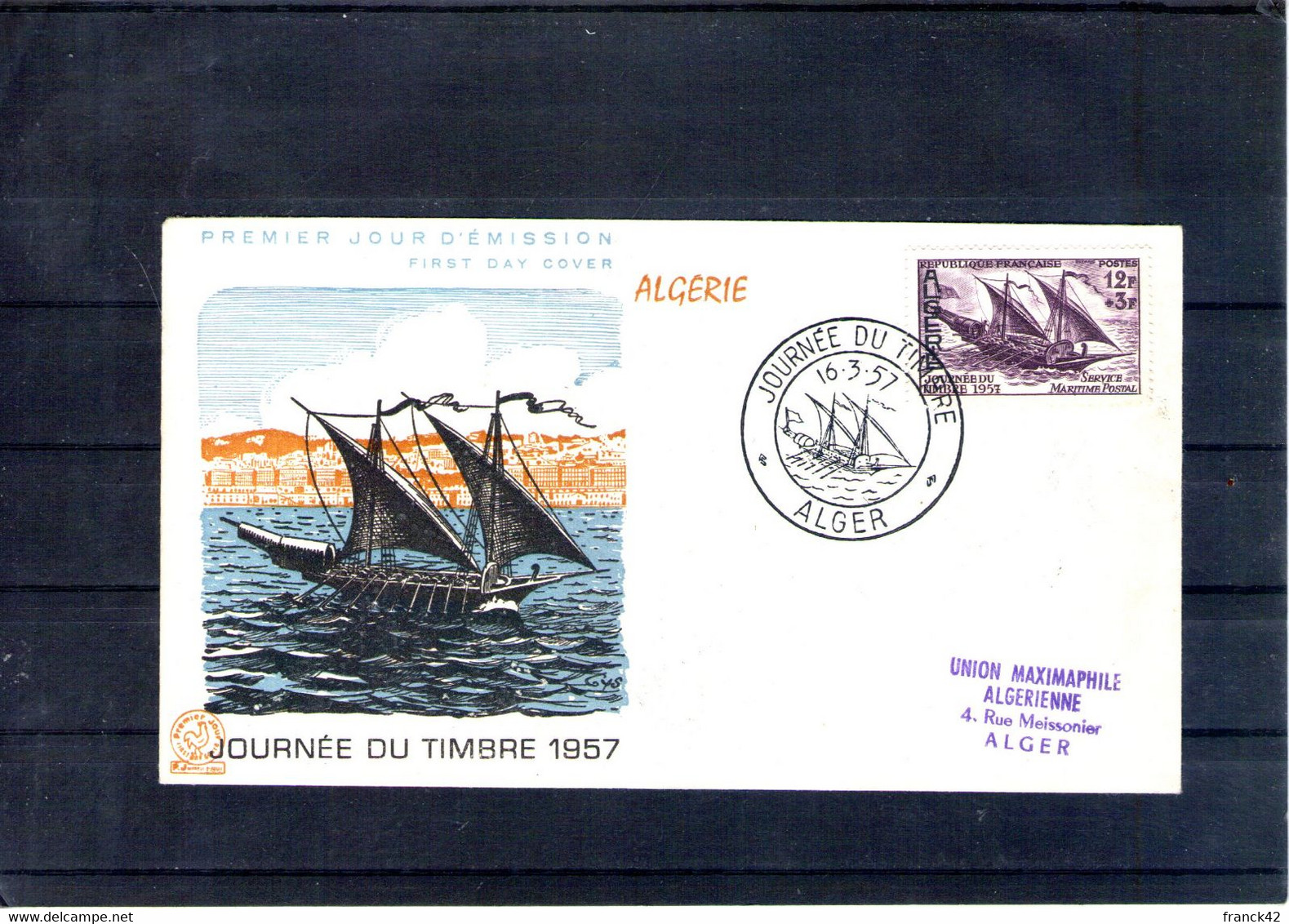 Algérie. Enveloppe Fdc. Journée Du Timbre. Alger. 16/03/1957 - FDC