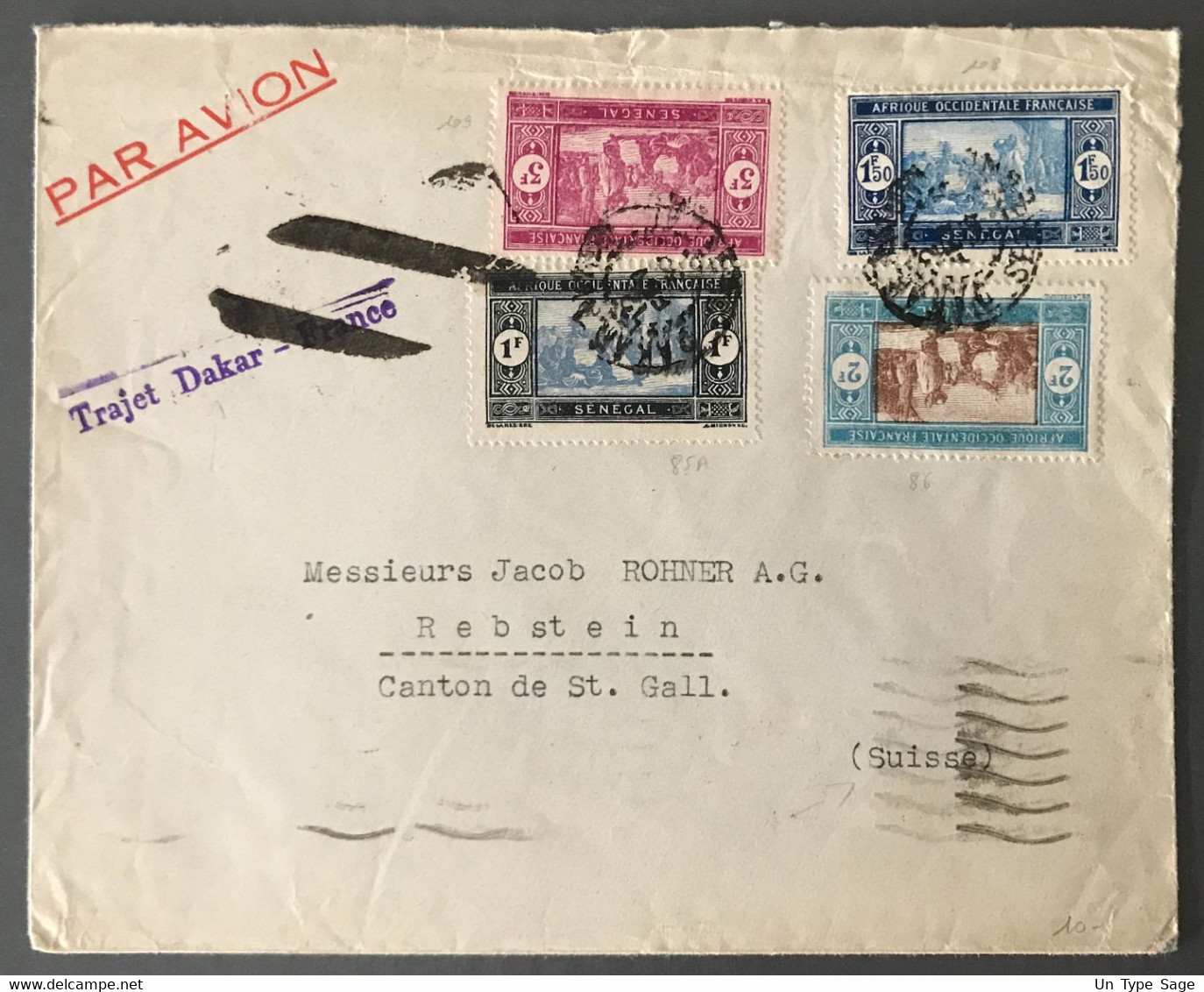 Sénégal, N°85A, 86 108 Et 109 Sur Enveloppe TAD DAKAR 12.2.1936 Pour La Suisse - (B3318) - Lettres & Documents