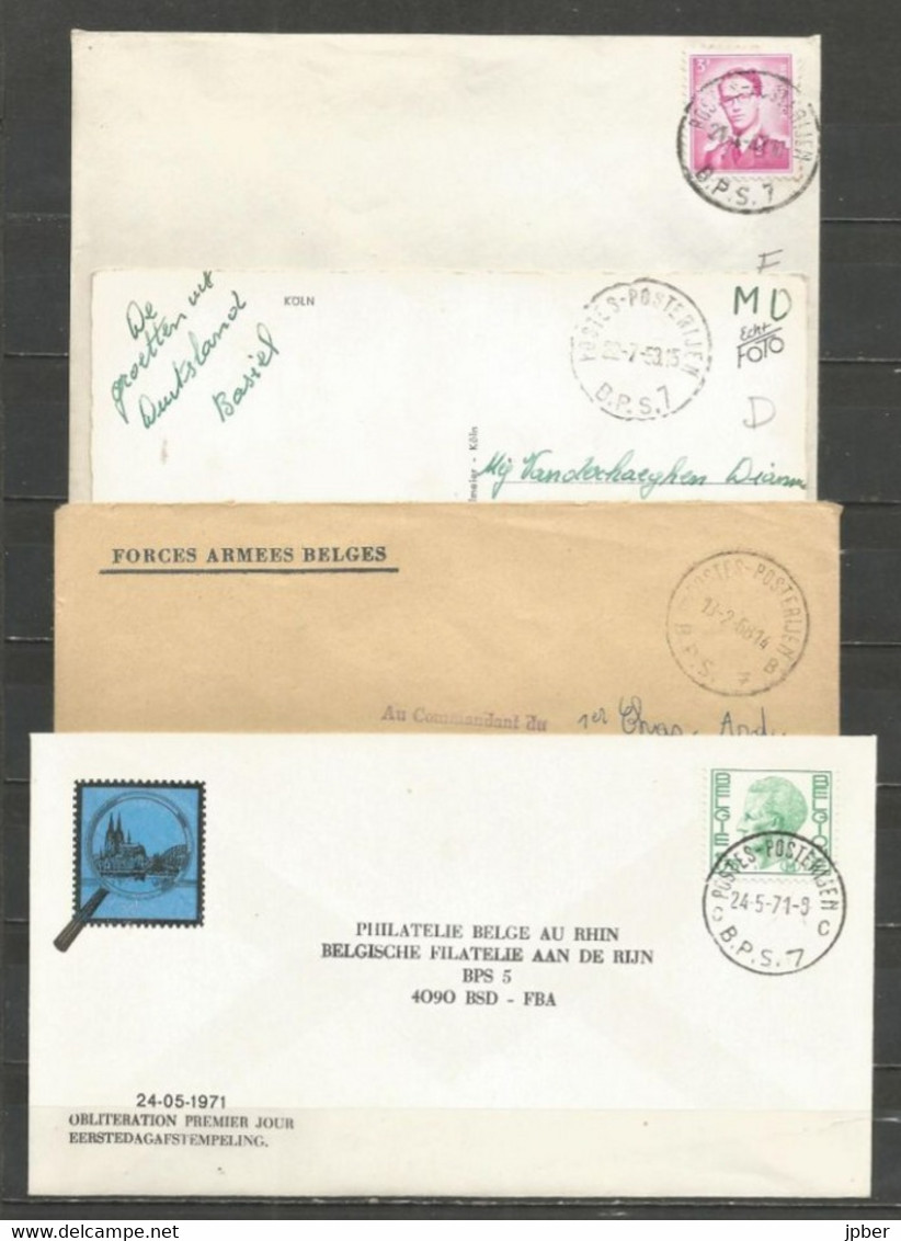 Belgique - Poste Militaire - Cachet "POSTES-POSTERIJEN B.P.S.7" Différents Types Et Dates - Covers & Documents