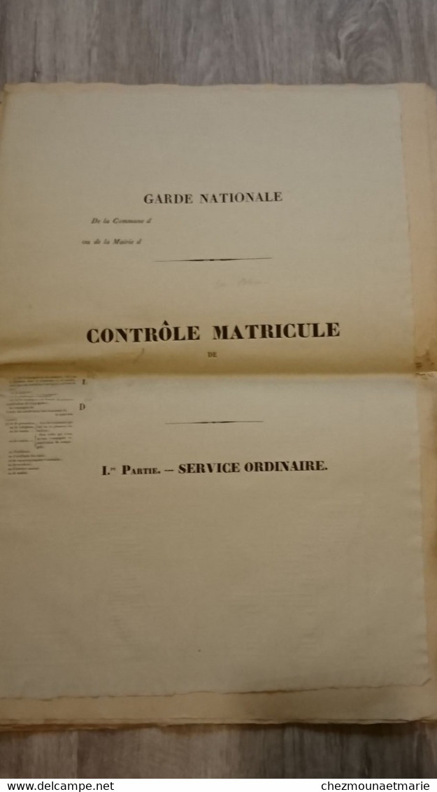 GARDE NATIONALE CONTROLE MATRICULE VIERGE 22 PAGES A COMPLETER TAILLE 54*37 CM - Historische Dokumente