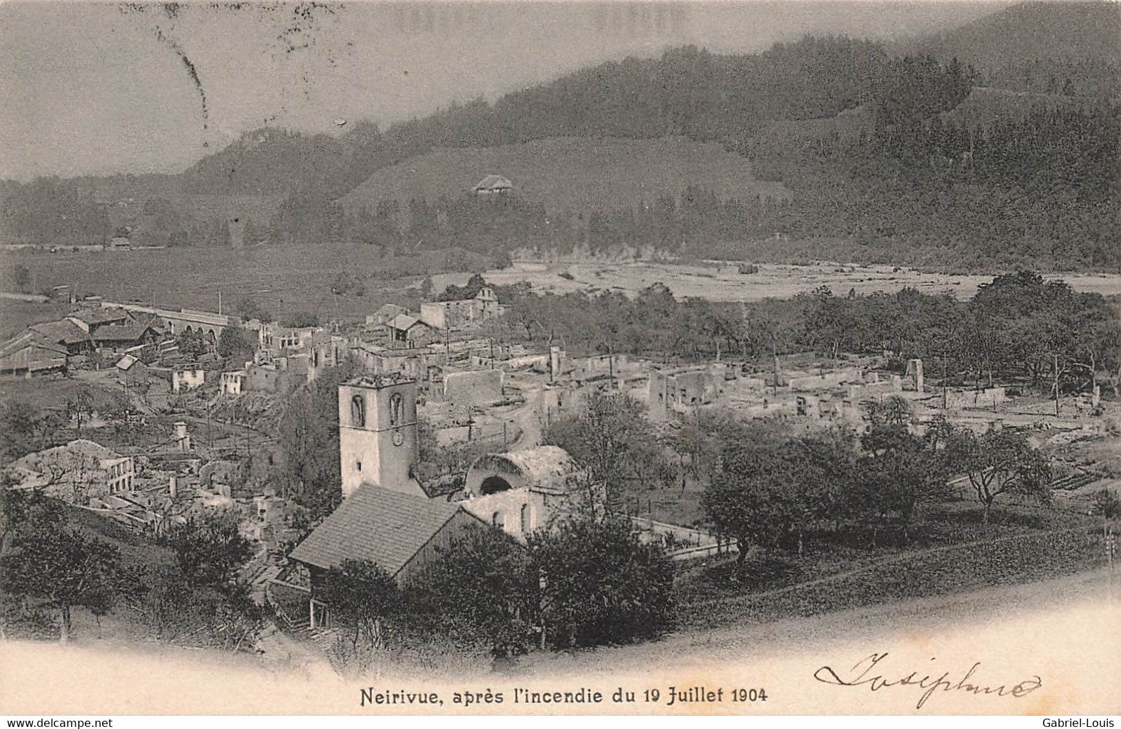 Neirivue Après L'incendie Du 19 Juillet 1904 Morel Gruyère Intyamon - Neirivue