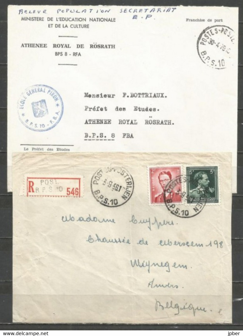 Belgique - Poste Militaire - Cachet "POSTES-POSTERIJEN B.P.S.10" Différents Types Et Dates - Dont Recommandé Du 3-9-56 - Briefe U. Dokumente