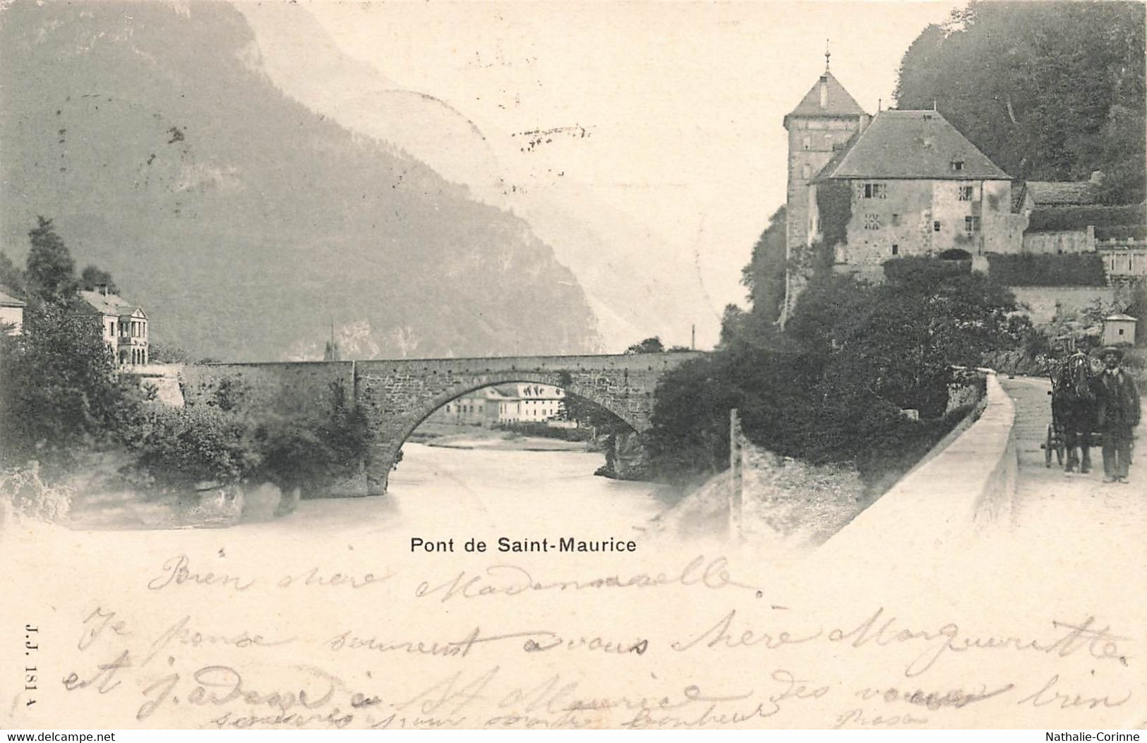 Pont De Saint-Maurice, Char, Cheval, Animé- Valais, Suisse, Switzerland - Sceau 1902 - Saint-Maurice