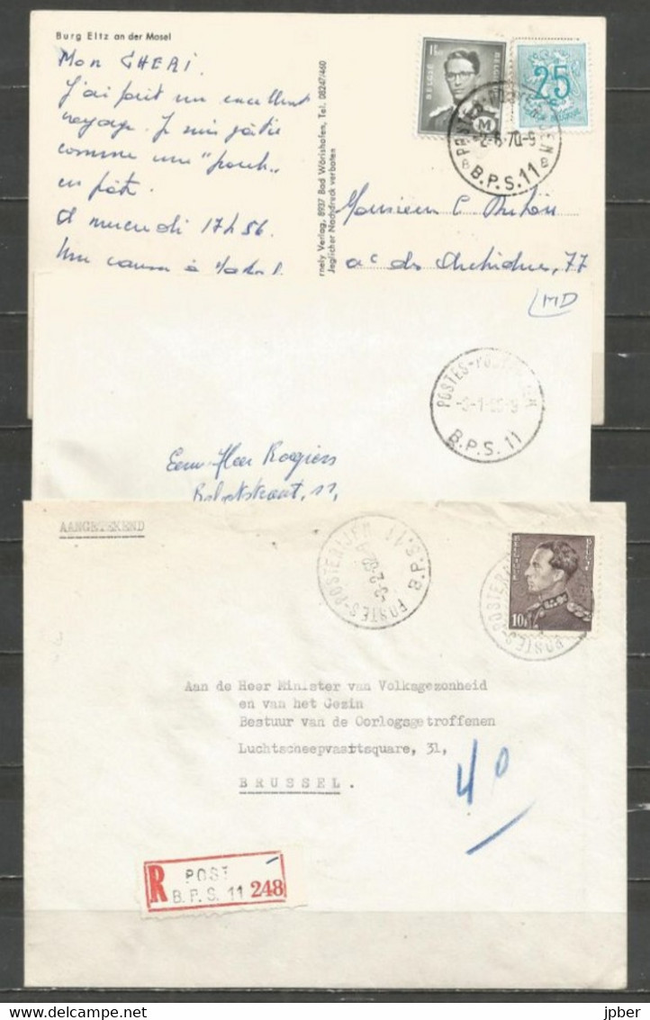 Belgique - Poste Militaire - Cachet "POSTES-POSTERIJEN B.P.S.11" Différents Types Et Dates Dont Recommandé - Covers & Documents