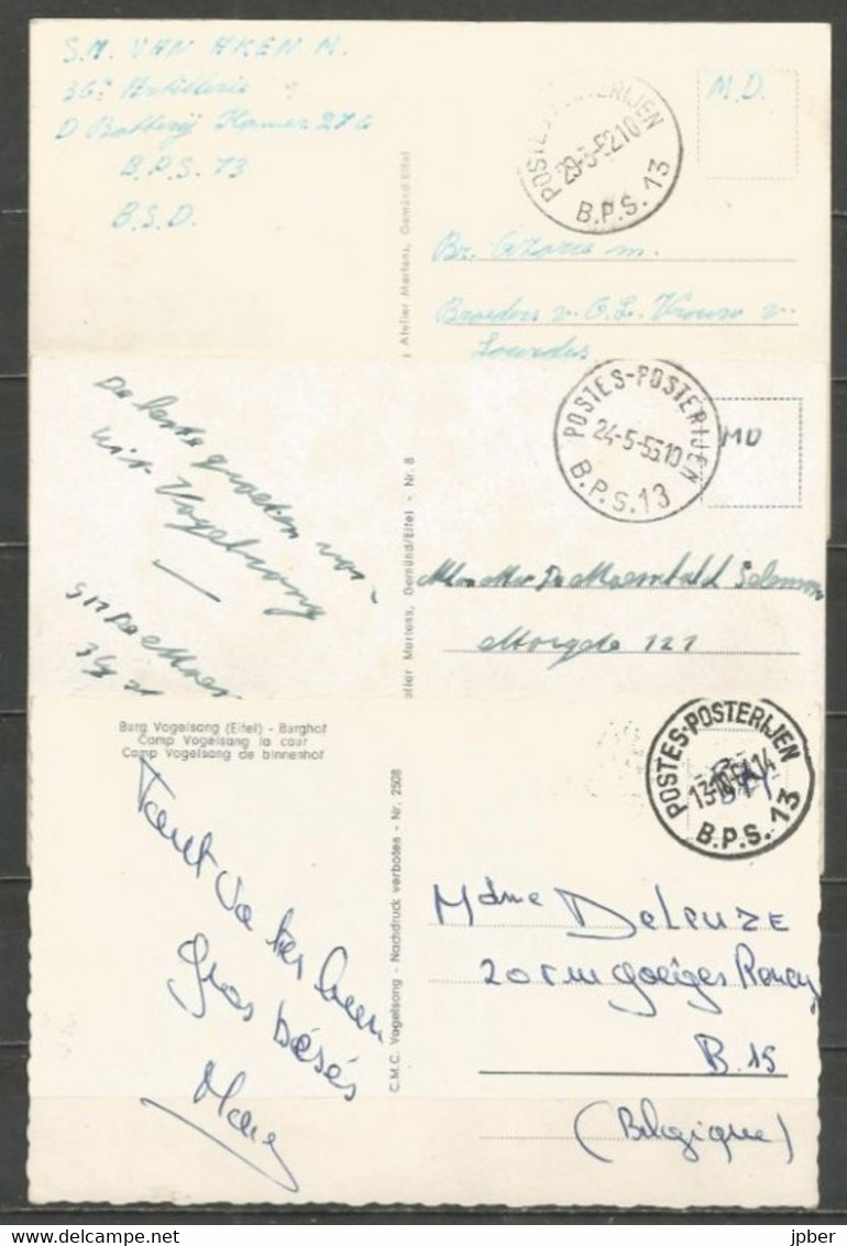 Belgique - Poste Militaire - Cachet "POSTES-POSTERIJEN B.P.S.13" Différents Types Et Dates - CP Burg Vogelsang (Eifel) - Covers & Documents