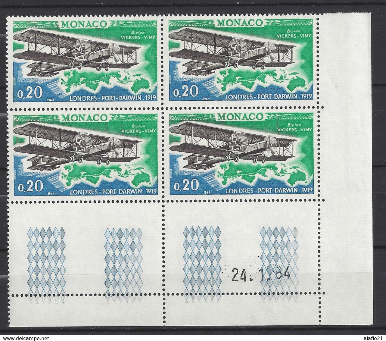 MONACO N° 644 - RALLYE AERIEN - Bloc De 4 COIN DATE - NEUF ** - 24/1/64 - Unused Stamps