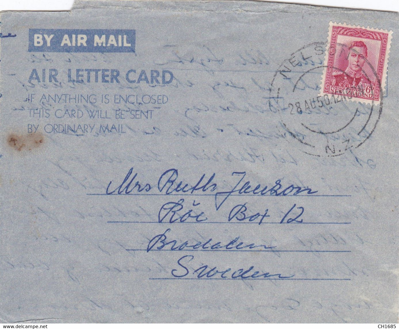 Nouvelle-Zélande Air Letter Card Carte Lettre De Nelson Pour La Suède - Lettres & Documents