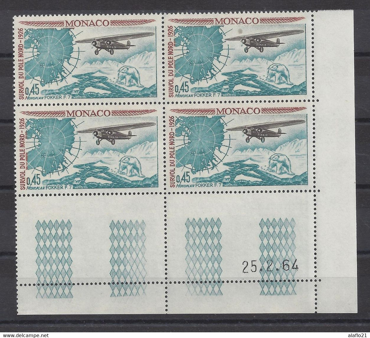 MONACO N° 647 - RALLYE AERIEN - Bloc De 4 COIN DATE - NEUF ** - 25/2/64 - Unused Stamps