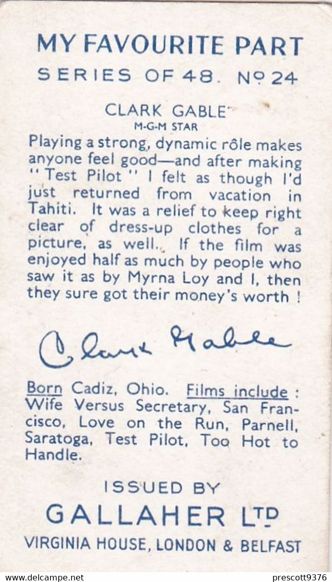 My Favourite Part 1937 - 2 Clark Gable "Test Pilot" - Gallaher - Film Star - Facsimile Autograph - Gallaher
