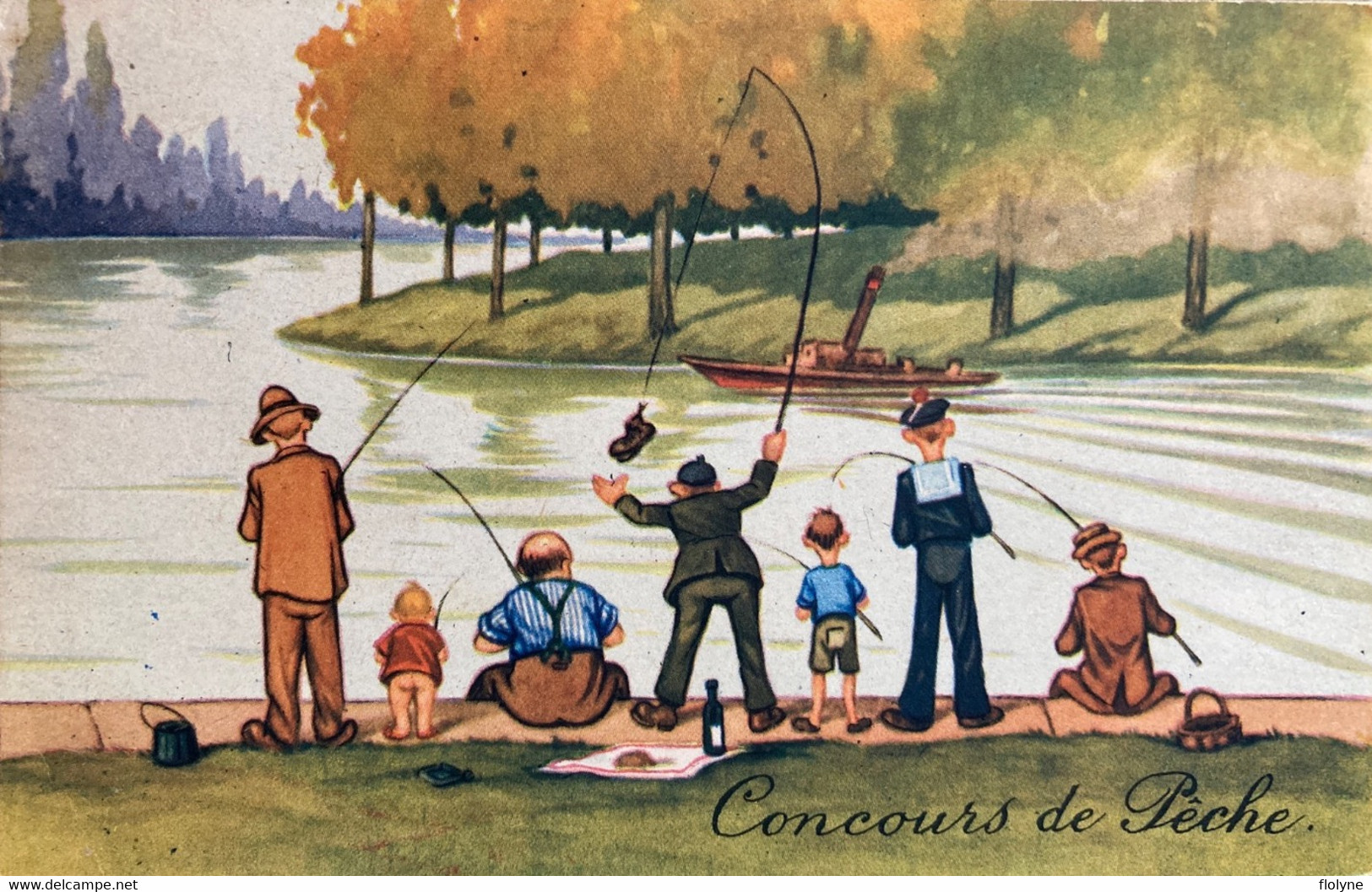 Pêche - Cpa Illustrateur - Concours Des Pêche à La Ligne - Pêcheurs - Fishing