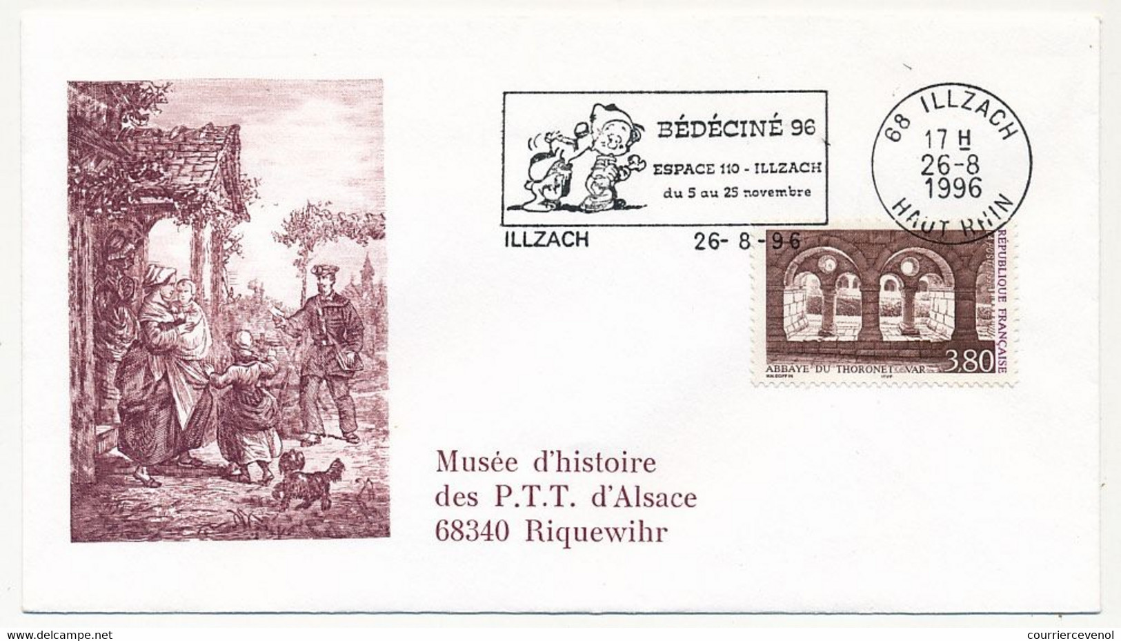 FRANCE - Env  Type FDC - 3,80 Abbaye Thoronet - OMEC BEDECINE 96 - Ilzach (Haut Rhin) - 26/8/1996 - Oblitérations Mécaniques (flammes)