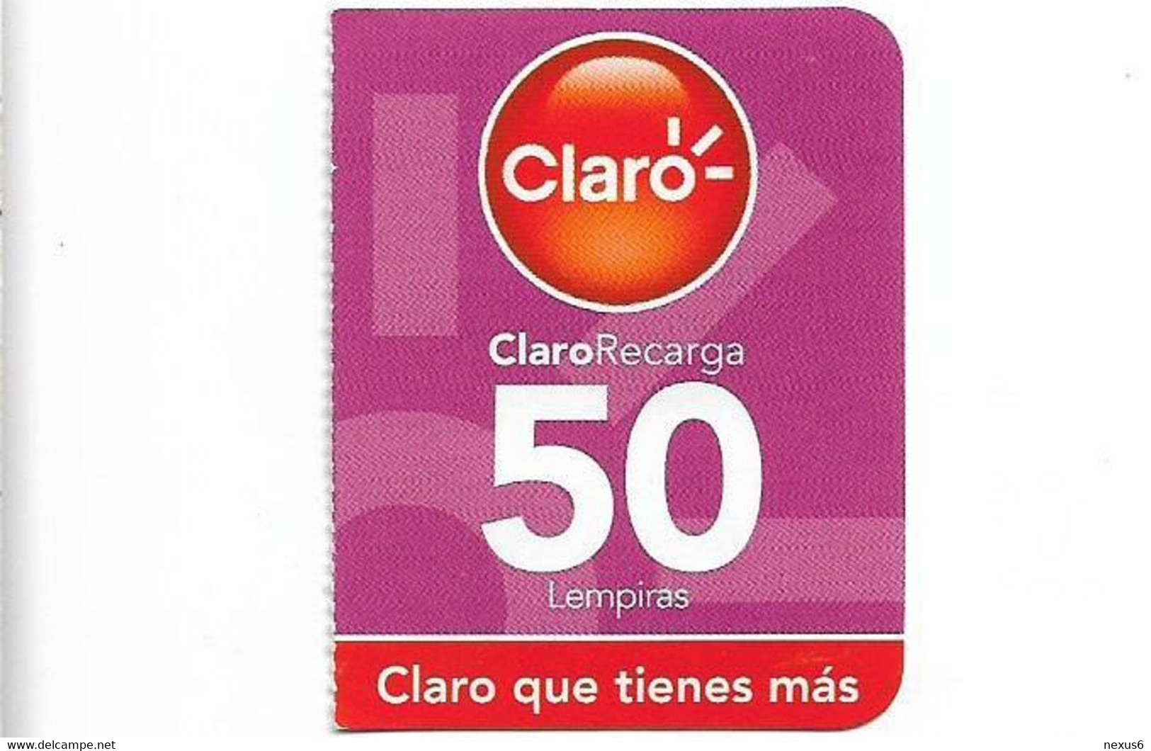 Honduras - Claro - Claro Recarga, Smaller Size Card, GSM Refill 50H Lempira, Used - Honduras