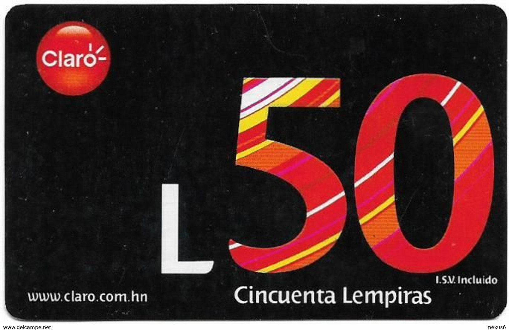 Honduras - Claro - Black 50 (Barcode IN Box), GSM Refill 50H Lempira, Used - Honduras